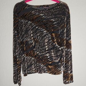 Francesca Rose Top Animal Print Long Sleeve Top blouse size L see-through it